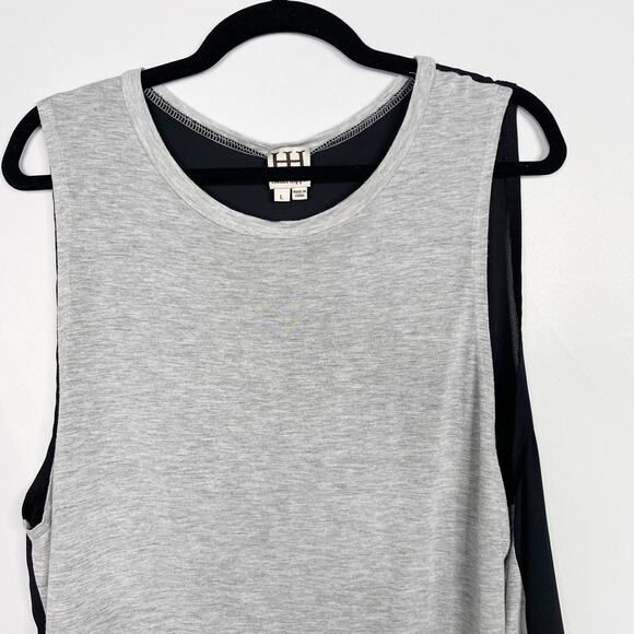 Haute Hippie Large L Mixed Media Tank Top Gray Sheer Black Back Modal Crew Neck - Picture 3 of 10